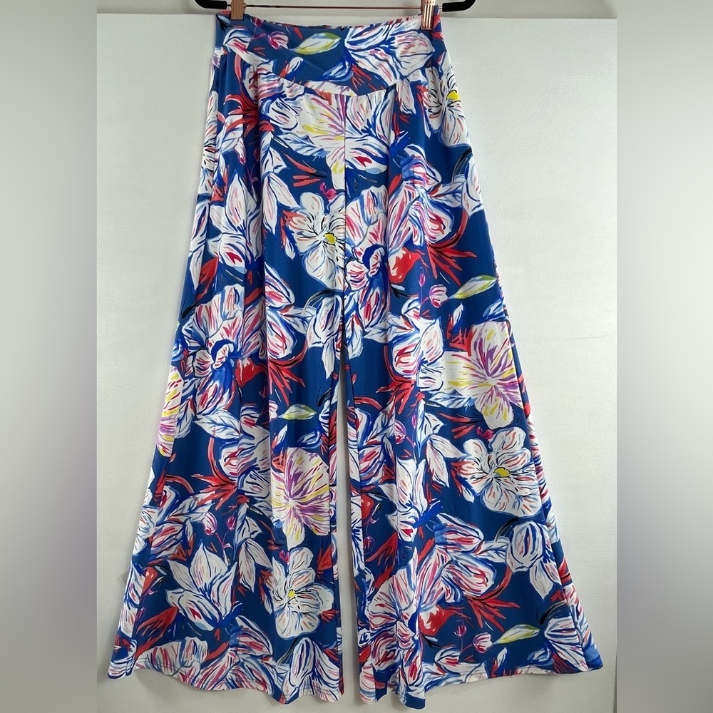 LTX Sportswear Women’s Floral Wide Leg Boho Pants Sz M Stretch Palazzo Style